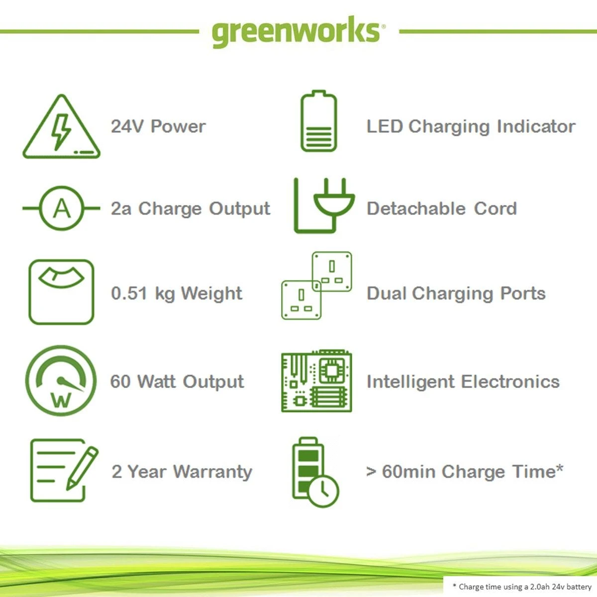 Greenworks Dual Slot 24v Rechargeable Battery Charger 2 Greenworks Dual Slot 24v Rechargeable Battery Charger - Image 2