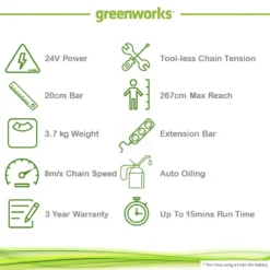 Greenworks 24v Cordless Pole Saw (Tool Only) 12 Greenworks 24v Cordless Pole Saw (Tool Only) -Garden Tools Shop 237531