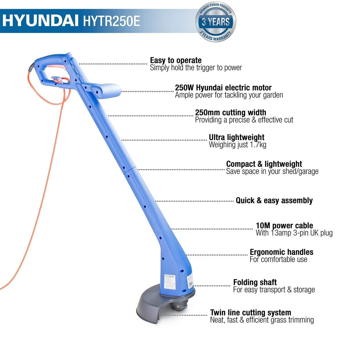 Hyundai HYTR250E 25cm 250W Electric Grass Trimmer 2 Hyundai HYTR250E 25cm 250W Electric Grass Trimmer - Image 2