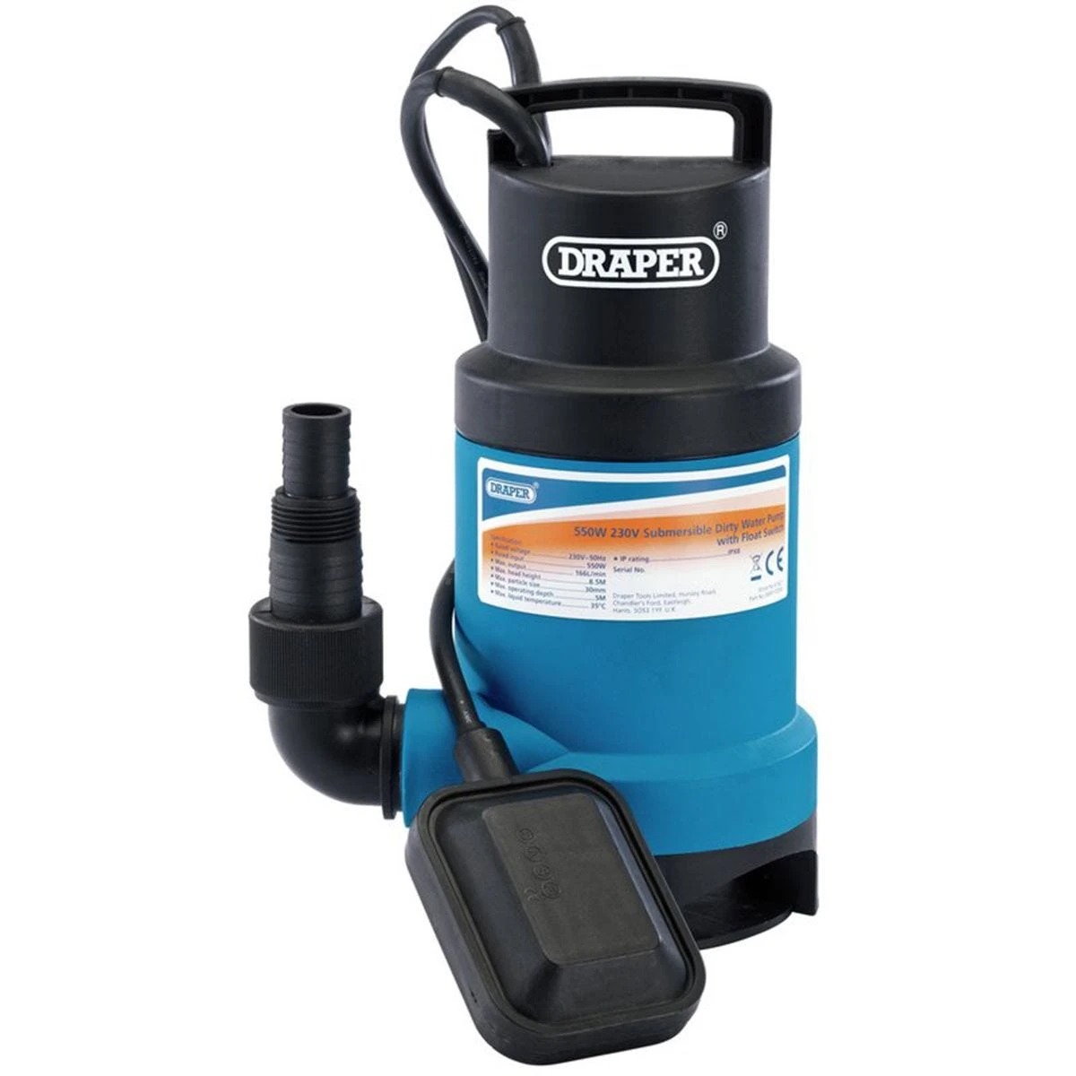 Draper 166L/Min Submersible Dirty Water Pump With Float Switch (550W) 1 Draper 166L/Min Submersible Dirty Water Pump With Float Switch (550W)
