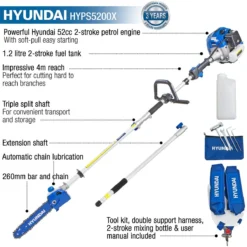 Hyundai HYPS5200X 52cc Petrol Pole Saw With 3m Reach -Garden Tools Shop 240956 hyps5200x features