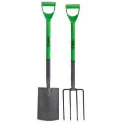 Draper Carbon Steel Garden Fork & Spade Set - Green