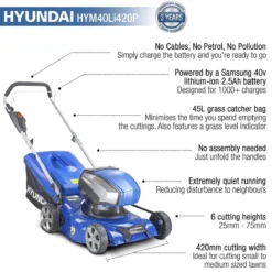 Hyundai HYM40LI420P 40v Rechargeable Lawn Mower -Garden Tools Shop 242912 16