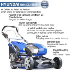 Hyundai HYM80LI460SP 80v Rechargeable Lawn Mower -Garden Tools Shop 242915 19
