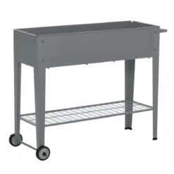 Outsunny Metal Raised Garden Planter With Wheels - Grey