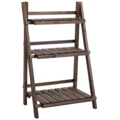 Outsunny Wooden Three Tier Plant Shelf Unit