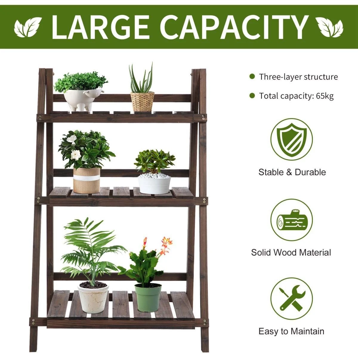 Outsunny Wooden Three Tier Plant Shelf Unit 4 Outsunny Wooden Three Tier Plant Shelf Unit - Image 4