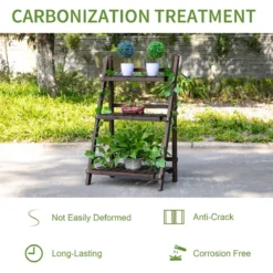 Outsunny Wooden Three Tier Plant Shelf Unit 9 Outsunny Wooden Three Tier Plant Shelf Unit -Garden Tools Shop 256387 5
