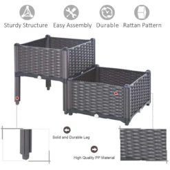 Outsunny Rattan Effect Raised Duo Planter - Brown -Garden Tools Shop 261078 2