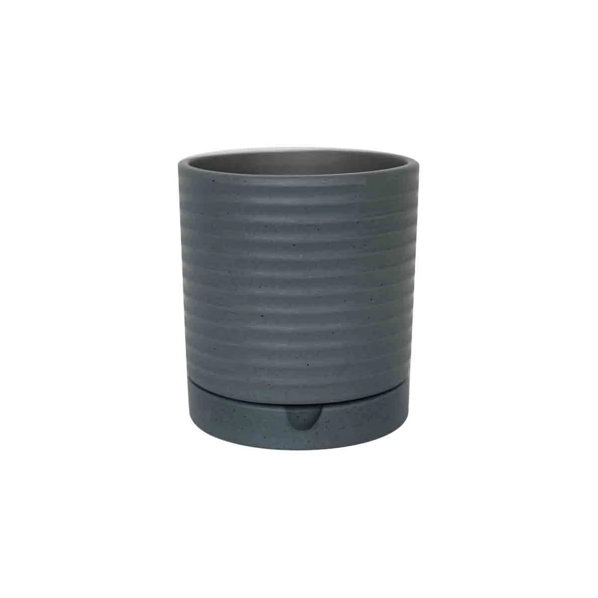 Bespoke Luna Stoneware Planter & Saucer Grey H20CM D18CM 2 Bespoke Luna Stoneware Planter & Saucer Grey H20CM D18CM - Image 2