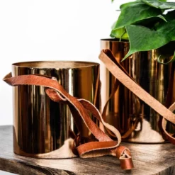 Ivyline Copper Hanging Planter With Leather Strap - D13Cm