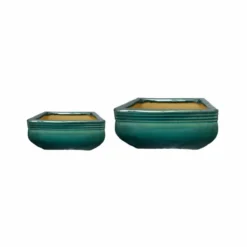 Ivyline Square Bonsai Planter Teal Set Of 2