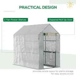 Outsunny Walk In Greenhouse W/Shelves Steeple Grow House 186x 120 X 190cm White/Green -Garden Tools Shop 308475 5