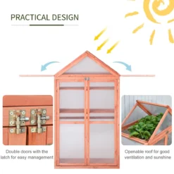 Outsunny 80x47x138cm Wood Cold Frame Greenhouse For Plants Pc Board Orange -Garden Tools Shop 308481 5