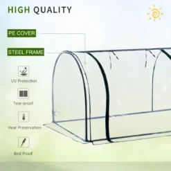 Outsunny Tunnel Greenhouse Steel Frame For Garden W/ Zipper Doors -Garden Tools Shop 308494 4