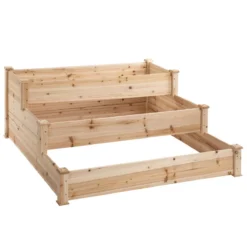 Outsunny Wooden Raised Bed 3-tier Planter Kit Elevated Plant Box 124x124x56cm