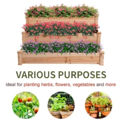 Outsunny Wooden Raised Bed 3-tier Planter Kit Elevated Plant Box 124x124x56cm -Garden Tools Shop 308619 6