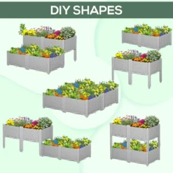 Outsunny 4-piece Elevated Flower Bed Vegetable Herb Planter Plastic Grey -Garden Tools Shop 308628 5
