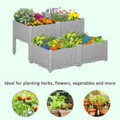 Outsunny 4-piece Elevated Flower Bed Vegetable Herb Planter Plastic Grey -Garden Tools Shop 308628 7