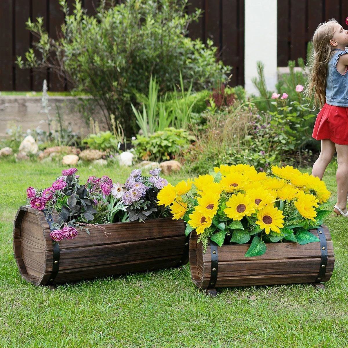 Outsunny 2Pcs Wooden Flower Plant Pot Outdoor And Indoor Plant Box With Solid Wood 2 Outsunny 2Pcs Wooden Flower Plant Pot Outdoor And Indoor Plant Box With Solid Wood - Image 2
