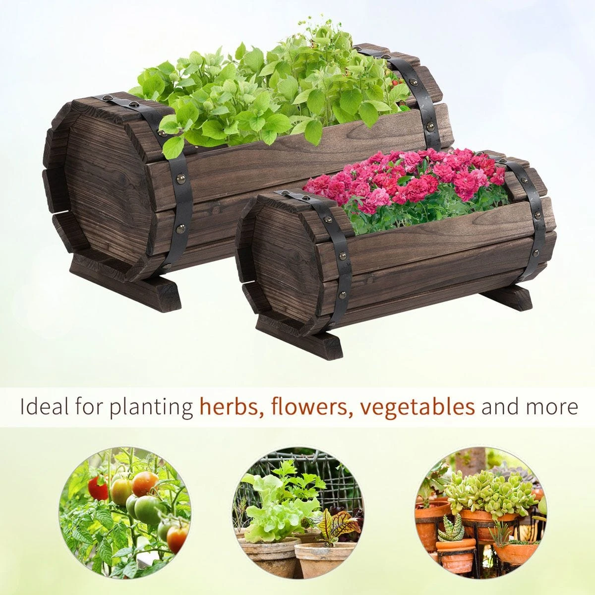 Outsunny 2Pcs Wooden Flower Plant Pot Outdoor And Indoor Plant Box With Solid Wood 6 Outsunny 2Pcs Wooden Flower Plant Pot Outdoor And Indoor Plant Box With Solid Wood - Image 6