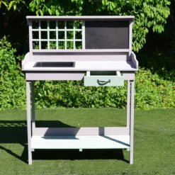 Homcom Outdoor Potting Table Bench Workstation Planting Wood Shelves -Garden Tools Shop 308656 8