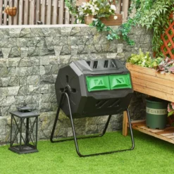 Outsunny 160L Outdoor Tumbling Compost Bin W/ Dual Chamber - Black