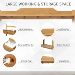 Outsunny Wooden Garden Potting Table/Workstation -Garden Tools Shop 309301 5