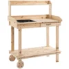 Outsunny Wooden Potting Bench Work Table W/ 2 Wheels