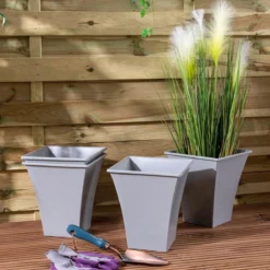 Wham Set 4 Metallic 23cm Square Planter Upcycle Grey