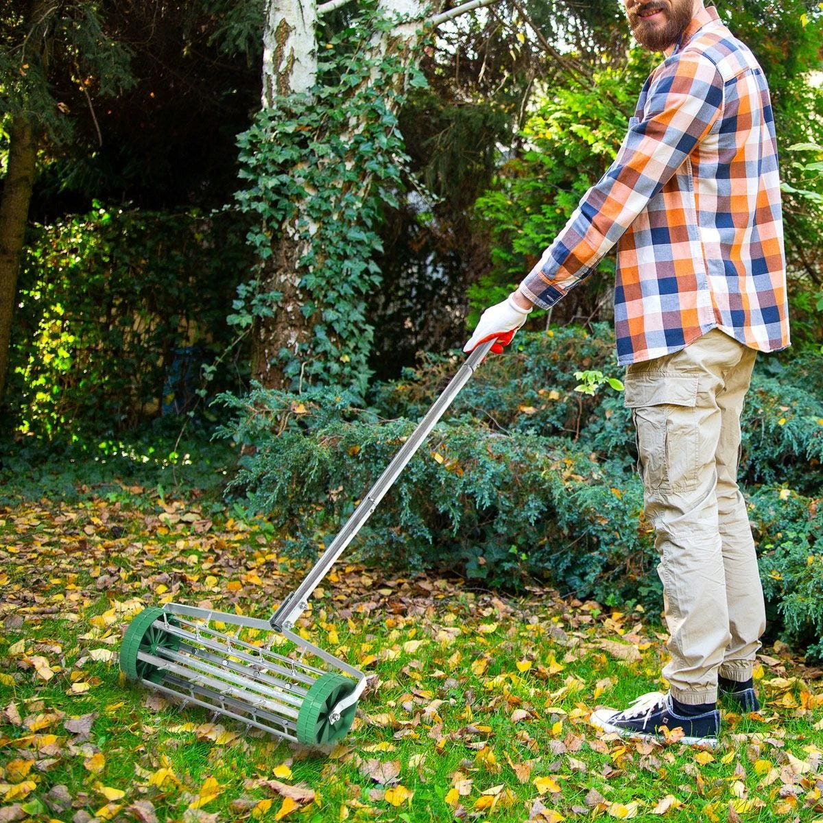 Outsunny Lawn Aerator Outdoor Grass Care Heavy Duty Garden Roller Manual Handle 2 Outsunny Lawn Aerator Outdoor Grass Care Heavy Duty Garden Roller Manual Handle - Image 2