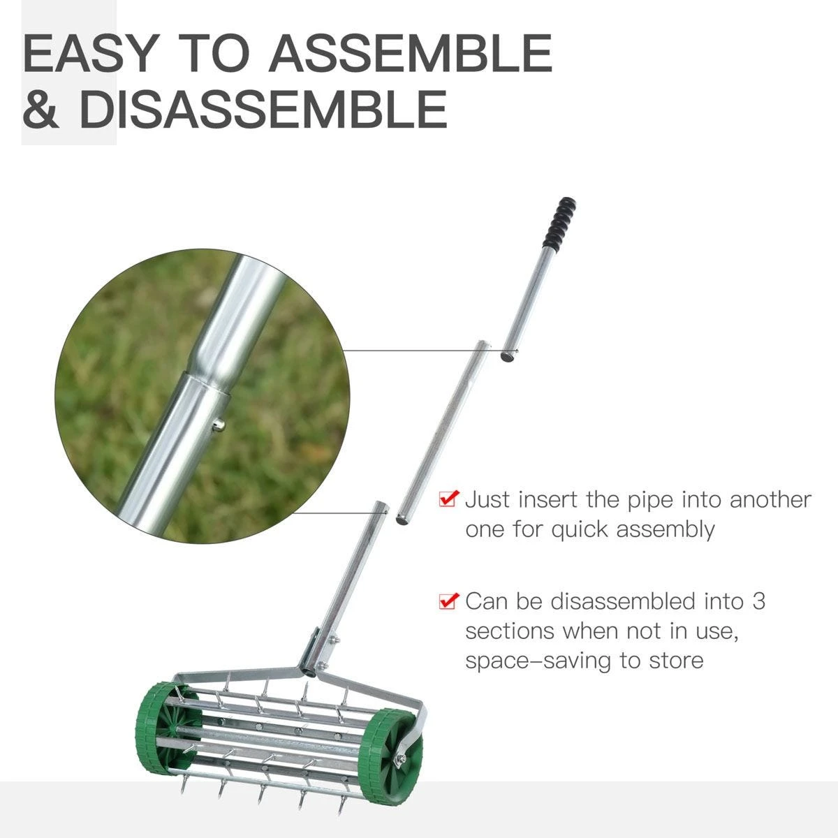 Outsunny Lawn Aerator Outdoor Grass Care Heavy Duty Garden Roller Manual Handle 5 Outsunny Lawn Aerator Outdoor Grass Care Heavy Duty Garden Roller Manual Handle - Image 5