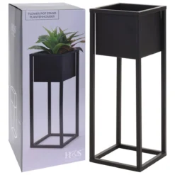 Home&Styling Flower Pot On Stand Metal Black 60 Cm