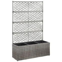 Vidaxl Trellis Raised Bed With 3 Pots 83x30x130cm Poly Rattan Grey