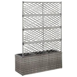 Vidaxl Trellis Raised Bed With 3 Pots 83x30x130cm Poly Rattan Grey -Garden Tools Shop 339796 3