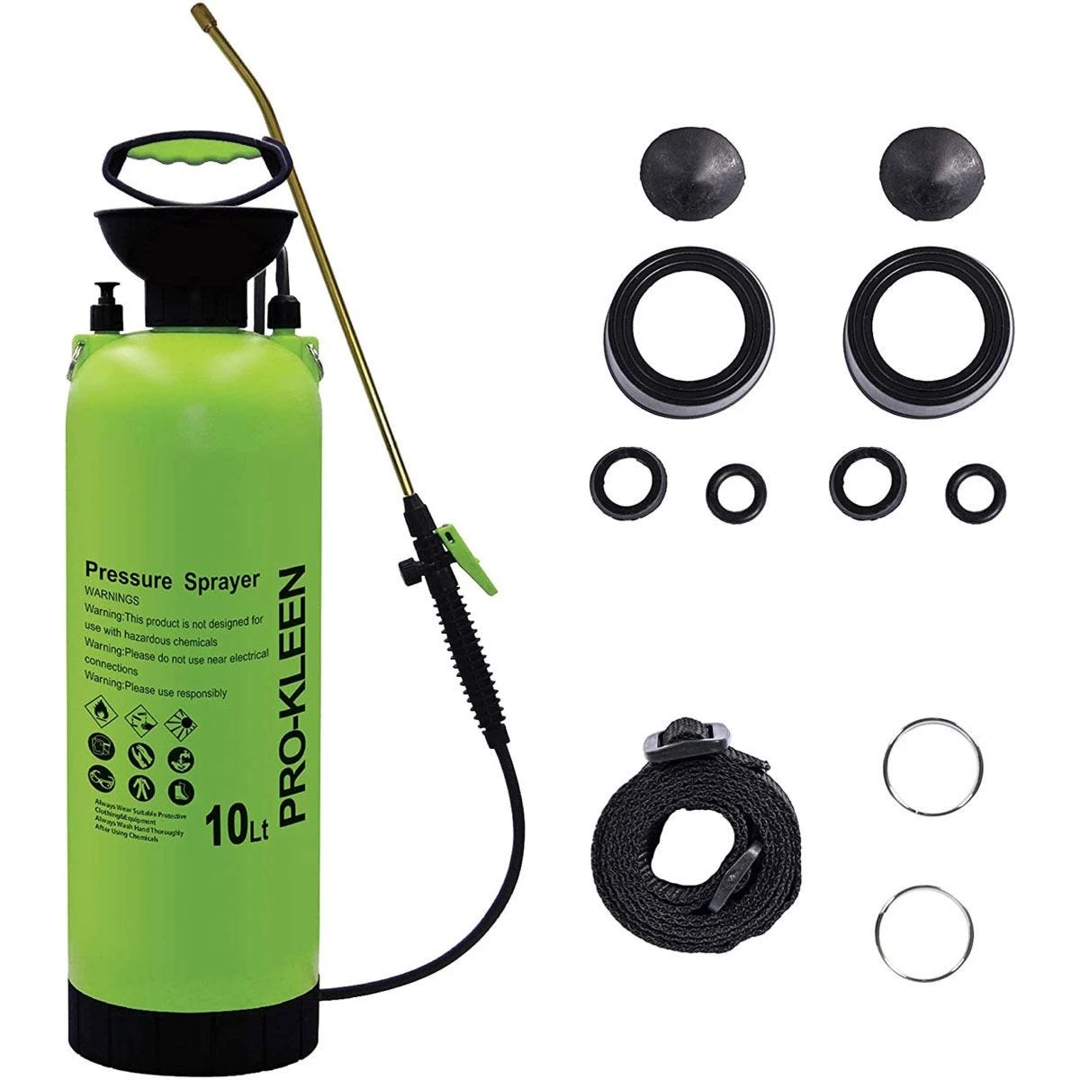 Pro-kleen 10L Garden Pressure Pump Sprayer With Brass Lance And 2 X Spare Seal Kits - Green 1 Pro-kleen 10L Garden Pressure Pump Sprayer With Brass Lance And 2 X Spare Seal Kits - Green