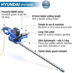 Hyundai 680W 610mm Corded Electric Hedge Trimmer/Pruner HYHT680E -Garden Tools Shop 351132 13