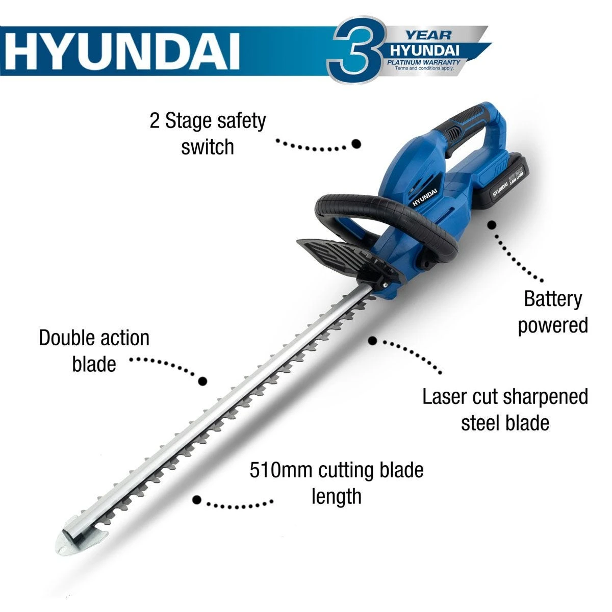 Hyundai 20V Li-ion Cordless Hedge Trimmer - Battery Powered HY2188 20 Hyundai 20V Li-ion Cordless Hedge Trimmer - Battery Powered HY2188 - Image 20