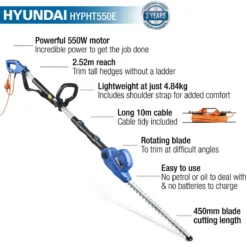 Hyundai 550W 450mm Long Reach Corded Electric Pole Hedge Trimmer/Pruner HYPHT550E -Garden Tools Shop 351134 14