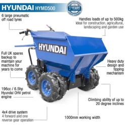 Hyundai 196cc 4-wheel Drive 500Kg Payload Mini Dumper/Power Barrow HYMD500 -Garden Tools Shop 351140 9