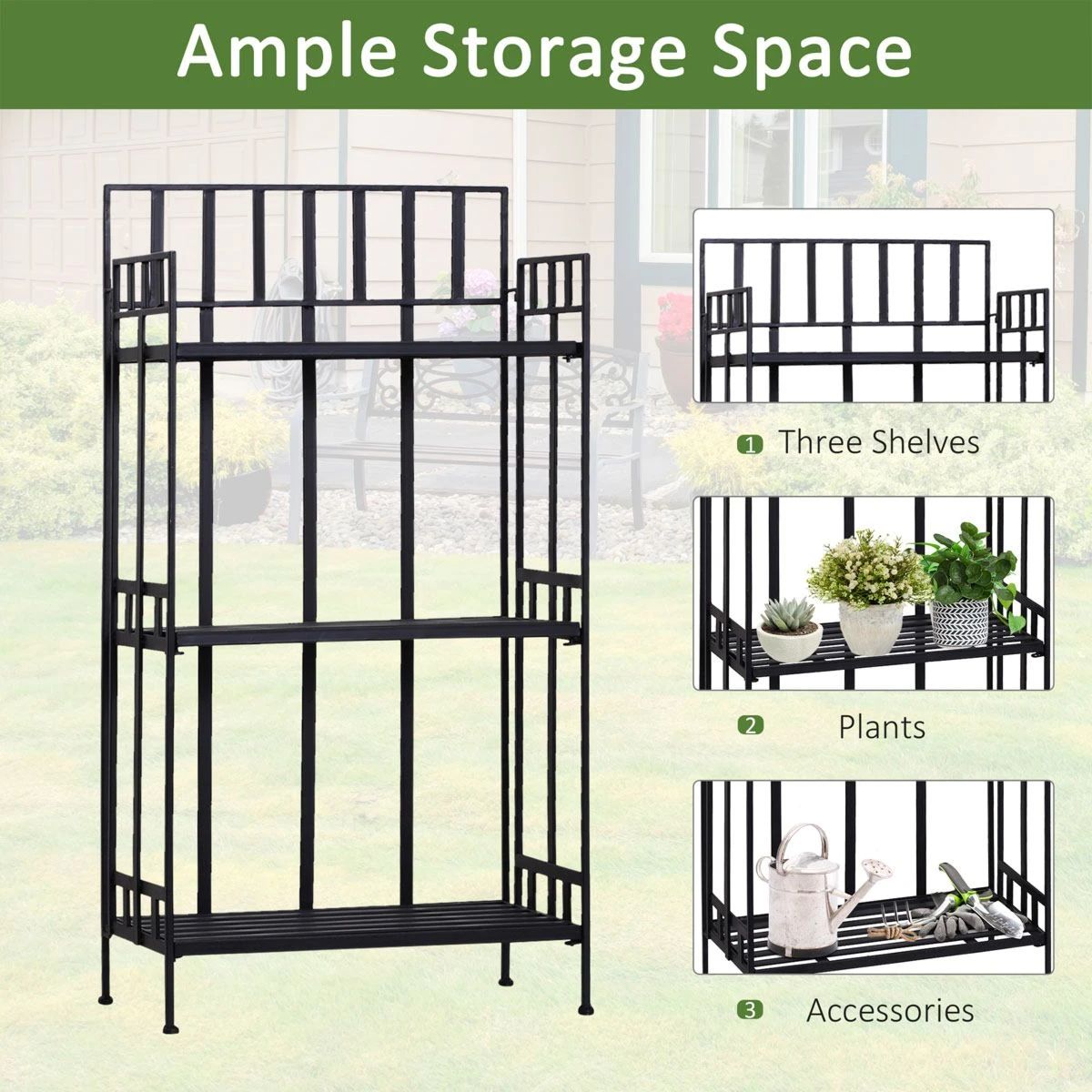 Outsunny Retro Metal 3-Tier Garden Plant Herb Stand 4 Outsunny Retro Metal 3-Tier Garden Plant Herb Stand - Image 4