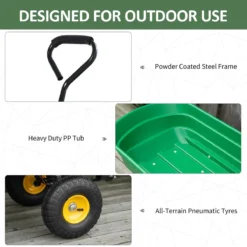 Outsunny 75 Litre Large Heavy Duty Garden Cart - Green -Garden Tools Shop 369007 5