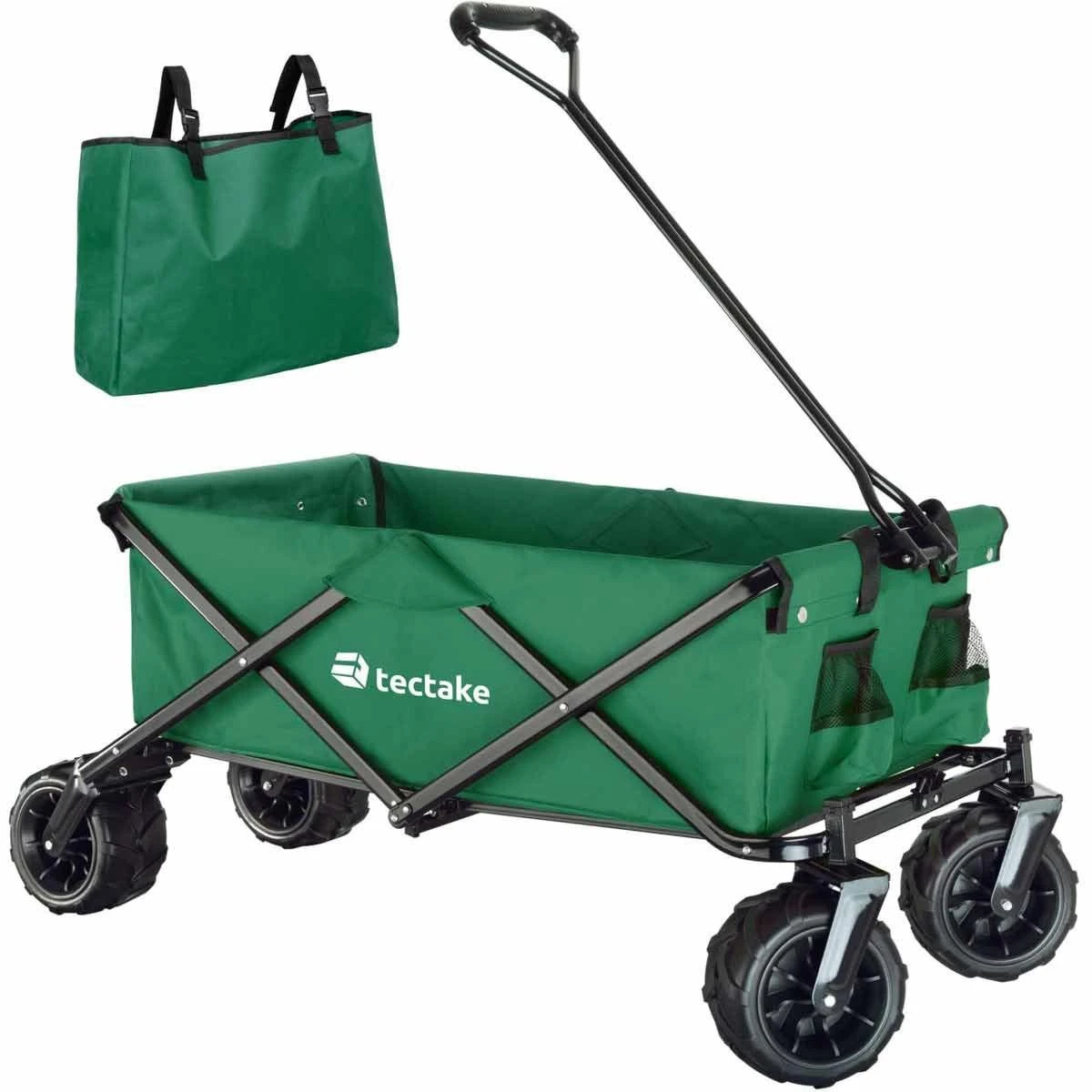 Tectake Foldable Garden Trolley With Wide Tires (80Kg Max Load) Green 1 Tectake Foldable Garden Trolley With Wide Tires (80Kg Max Load) Green