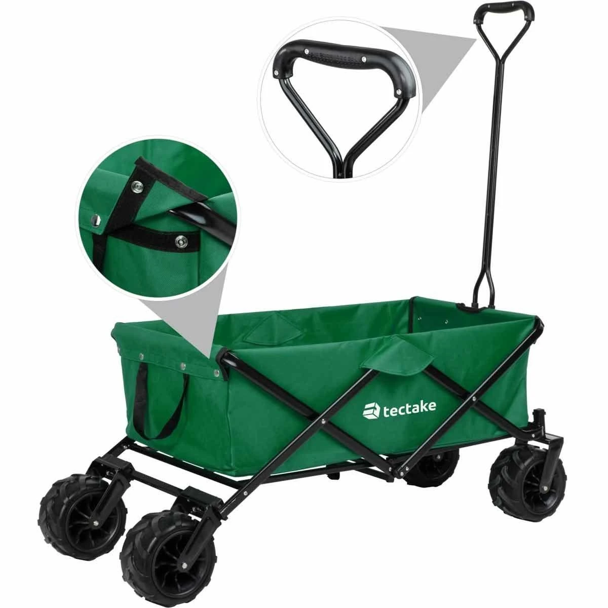 Tectake Foldable Garden Trolley With Wide Tires (80Kg Max Load) Green 2 Tectake Foldable Garden Trolley With Wide Tires (80Kg Max Load) Green - Image 2