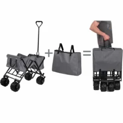 Tectake Foldable Garden Trolley With Wide Tires (80Kg Max Load) Grey -Garden Tools Shop 373737 4