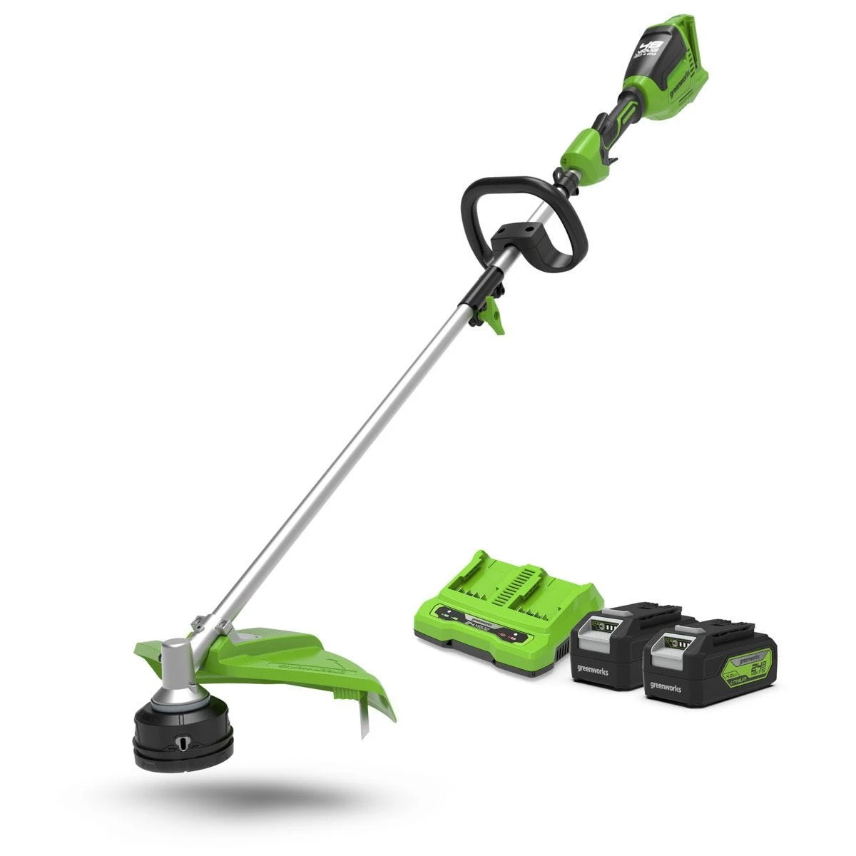 Greenworks 48v 40cm Cordless Brushless Brush Cutter & Line Trimmer (2 X 4AH Battery & 2A Twin Charger) (Split Shaft) 1 Greenworks 48v 40cm Cordless Brushless Brush Cutter & Line Trimmer (2 X 4AH Battery & 2A Twin Charger) (Split Shaft)