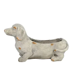 Solstice Sculptures Sausage Dog Planter 30Cm Weathered Light Stone Effect -Garden Tools Shop 375488 5