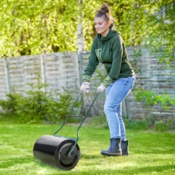 Outsunny 50cm Steel Garden Lawn Roller Push Pull W/ Fillable Cylinder Water Sand Plug Lawn Flatten Seed Sow Rolling Drum W/ Handle -Garden Tools Shop 399680 2