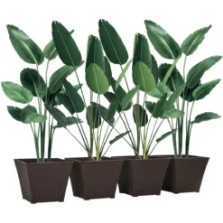 Outsunny Outdoor Planter Pack Of 4, Rattan Effect Plant Pots