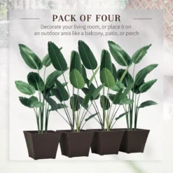 Outsunny Outdoor Planter Pack Of 4, Rattan Effect Plant Pots -Garden Tools Shop 399692 4